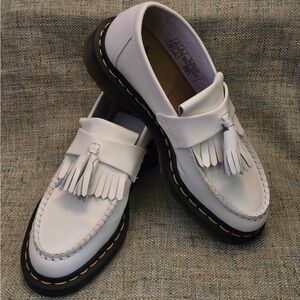 Dr. Martens Adrian Yellow Stitch Leather Tassel Loafers US Women’s Size 7 White